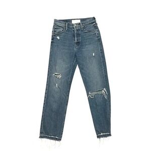 Women's Distressed High-Rise Straight Leg Jeans - Blue